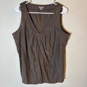 J. Jill Brown Silk Cotton V-Neck Sleeveless Tank Top‎ Women's Size L